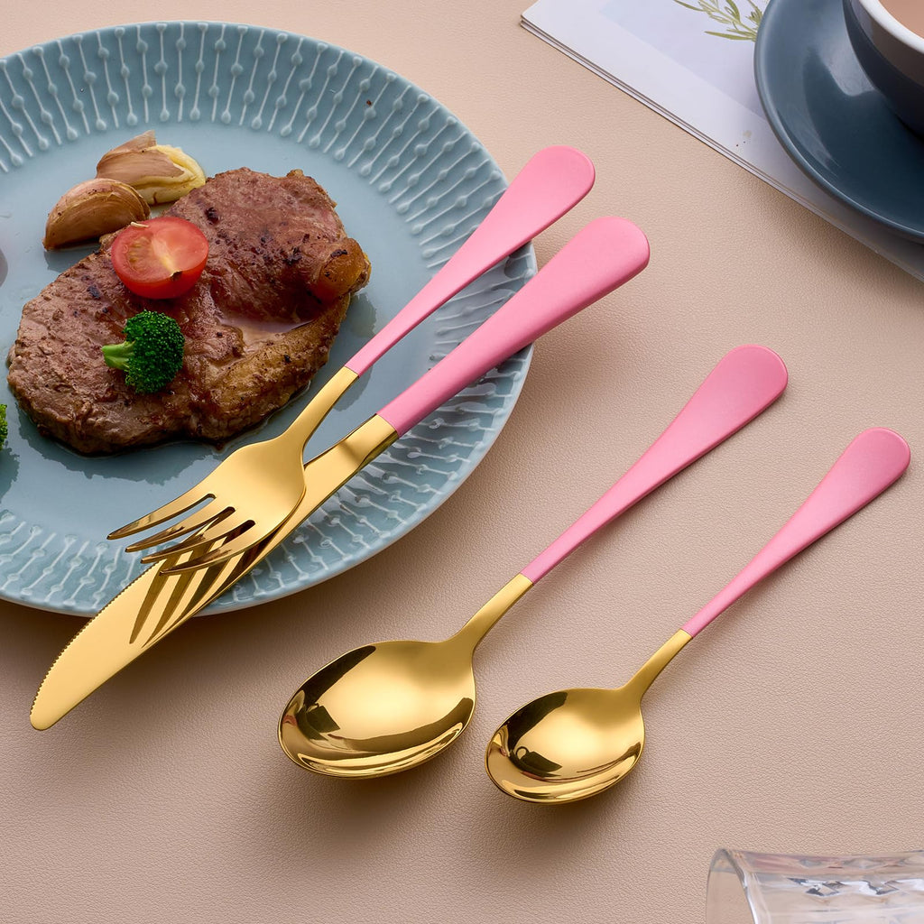 20-Piece Gold & Pink Silverware Set for 4, 18/0 Stainless Steel Flatware Cutlery Utensils Set, Includes Dinner