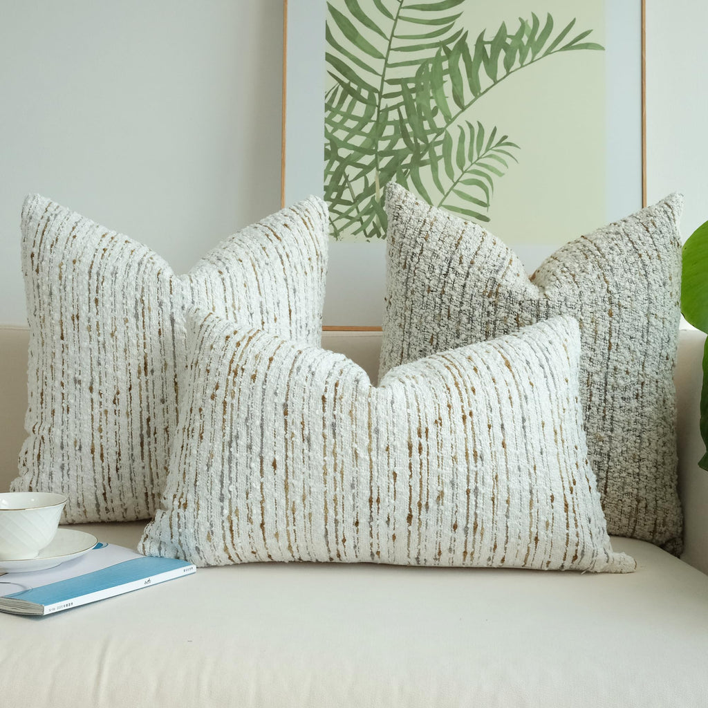Pack of 2 Boucle Throw Pillow Covers, Beige, 24 x 24 Inch