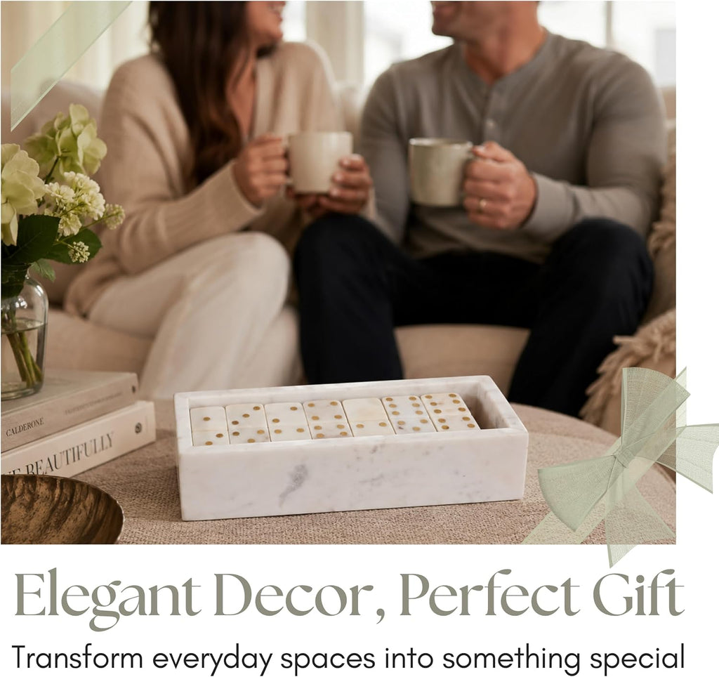 Rectangular Tabletop Coffee Table Game Domino Set in Marble and Brass - Classic Family Game Decor - Decorative Game
