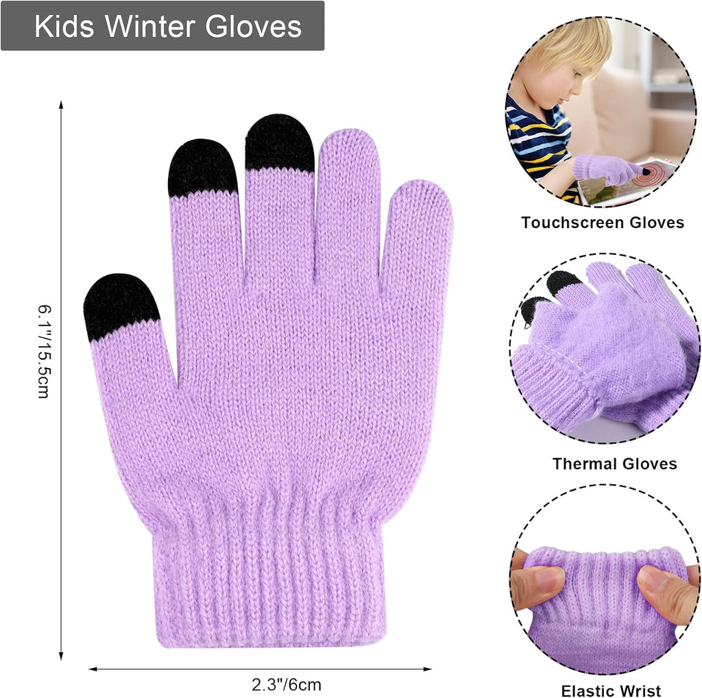 Kids Winter Hats Gloves Scarf Set Touchscreen Glove With Removable Pompom Fleece Lined Toddler Beanie Hat for Boy Girl