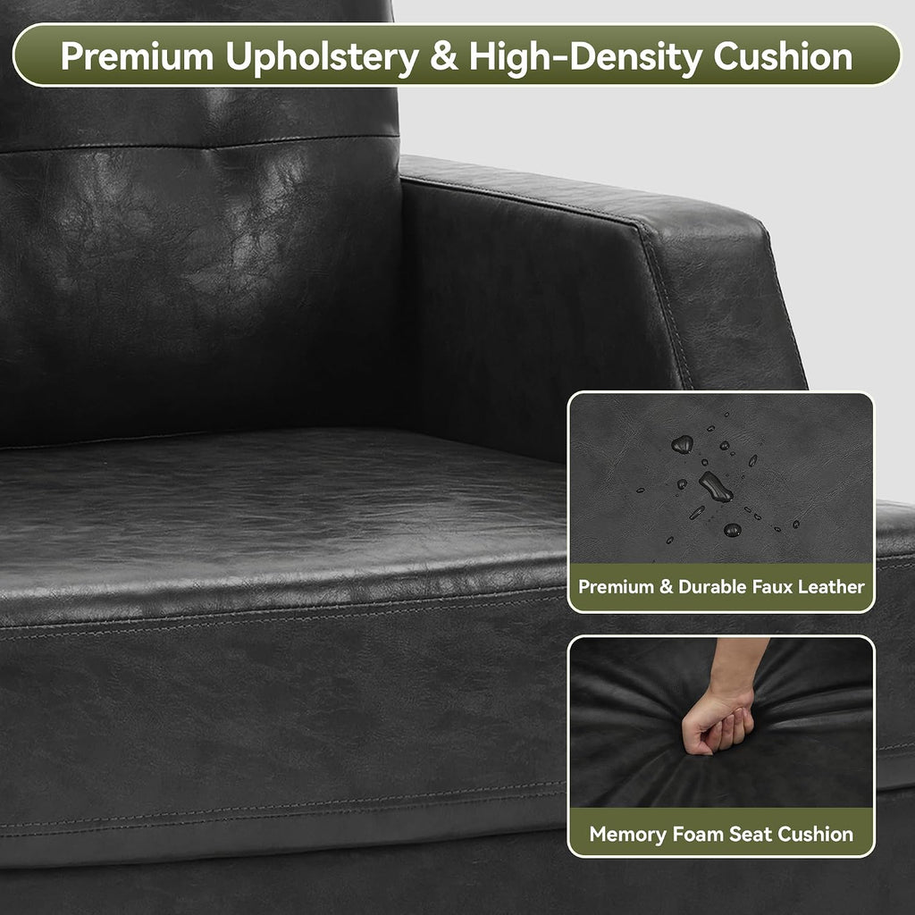 Swivel Accent Chair, 360° Rotatable Square Barrel Chair, Comfy Deep Seat Leather Upholstered Living Room Chairs