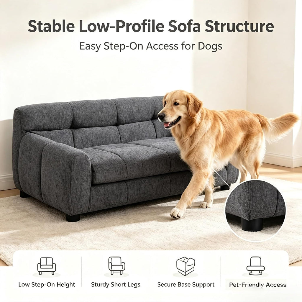 Dog Sofa Bed, Large Dog Bed with Backrest and Armrests, Dark Gray