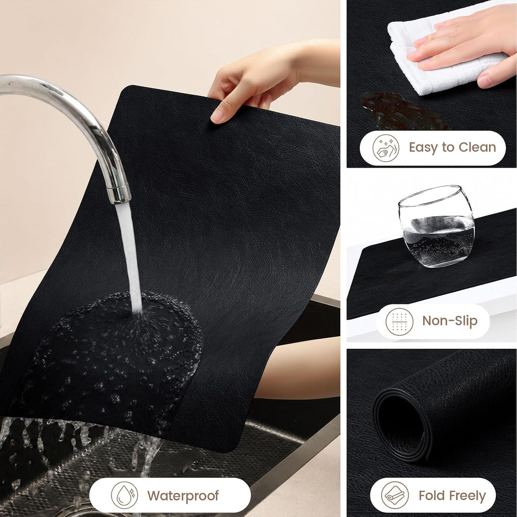Faux Leather Vinyl Placemats, Easy to Clean, Black - Set of 4