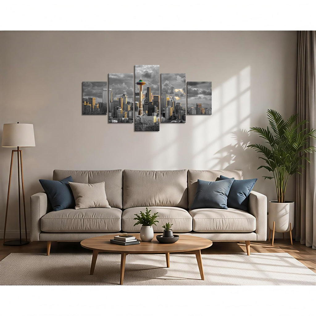 Seattle City Skyline Wall Seattle Space Needle Print(60x32 inch)