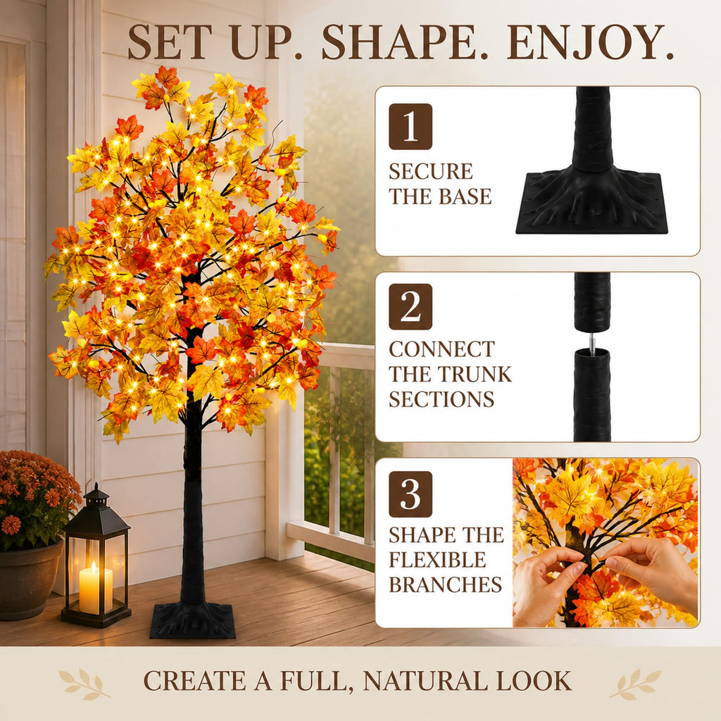 8 FT Fall Lighted Maple Trees, Artificial Fall Tree for Thanksgiving Decor