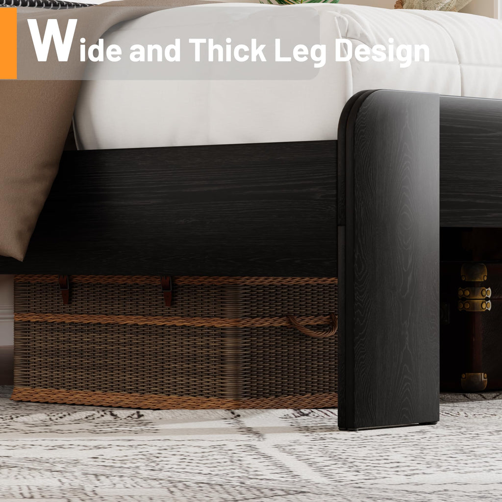 Farmhouse Wooden Bed Frame with Headboard, Black