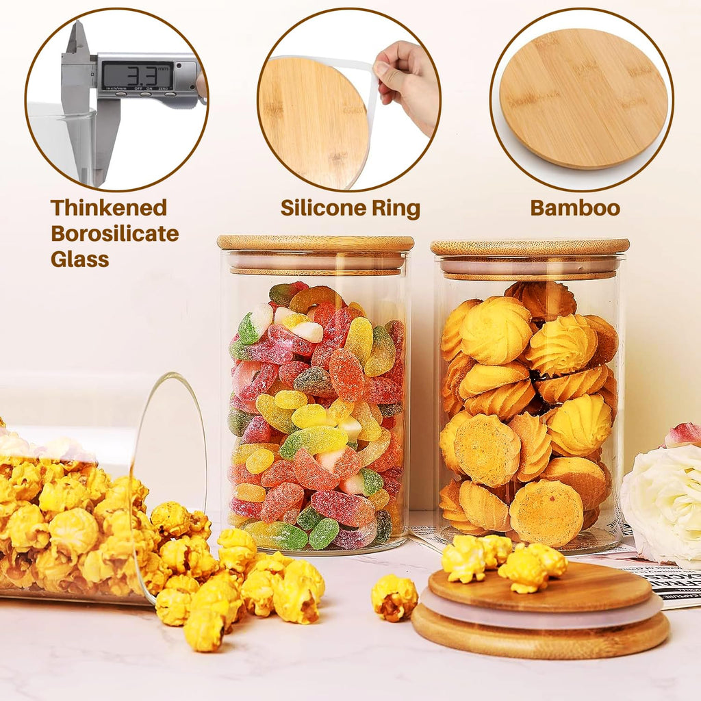 Glass Food Storage Jars with Airtight Lids, Clear Glass Jar with Bamboo Lid, Airtight Food Canister for Tea, Candy