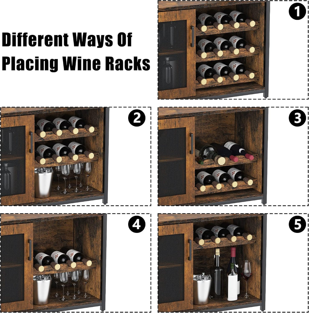 Wine Bar Rack Cabinet with LED Lights, Small Coffee Bar Cabinet | 36" Tall Liquor Bar Cabinet Kitchen Dinning Room