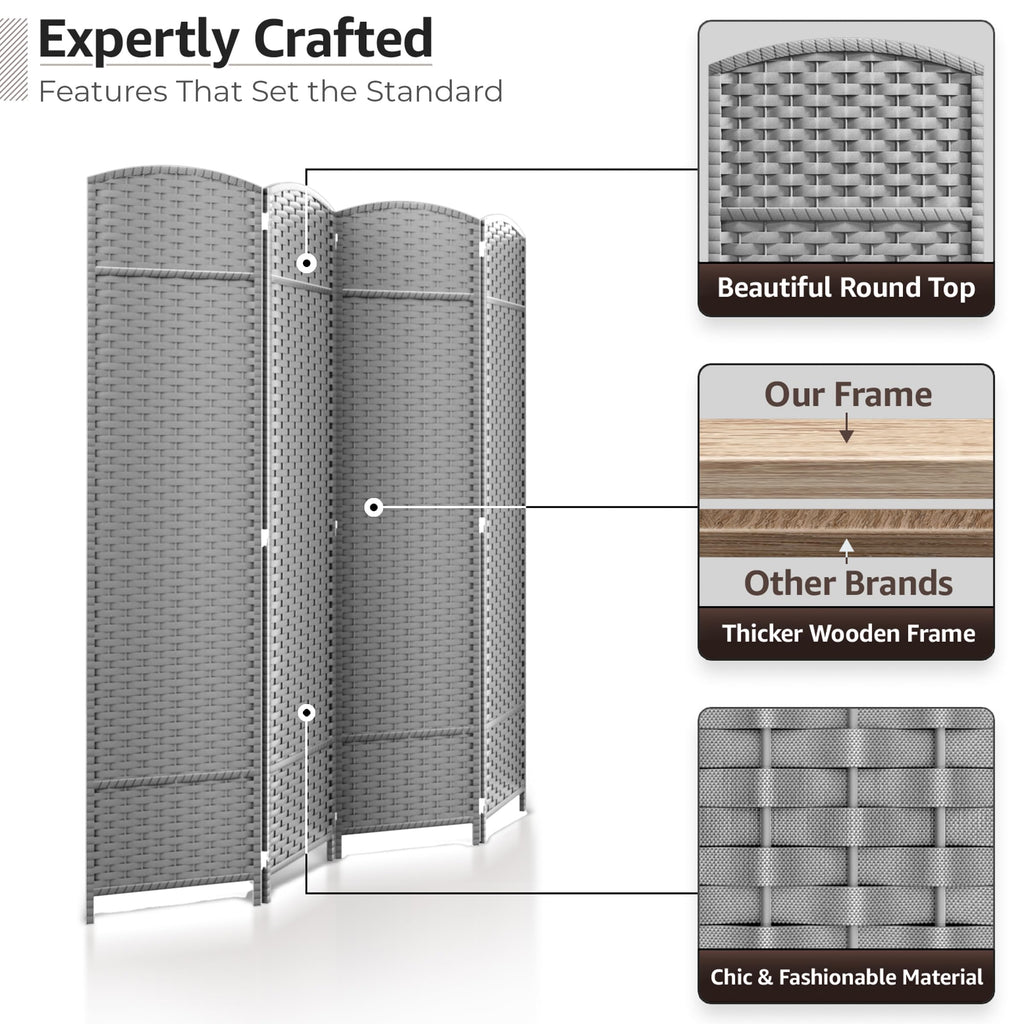 Foldable Room Divider, Mesh Privacy Screen (4 Panel, Light Gray)