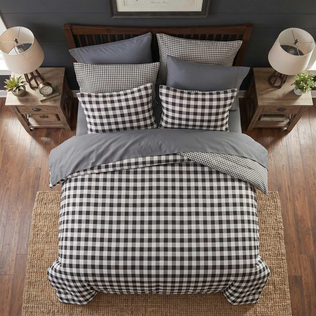 Gingham Comforter Set-Bed in A Bag 9 Pieces Bedding Set with Reversible Plaid Design, Warm & Cozy Bed Set