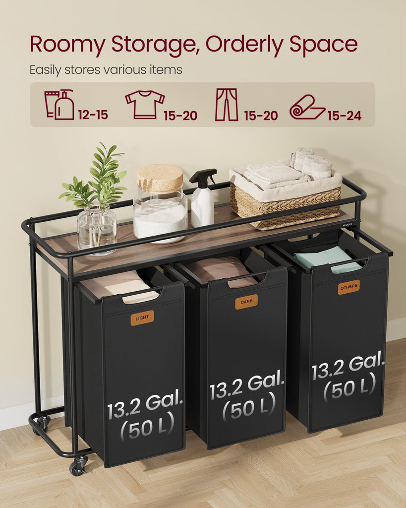 Laundry Sorter with Wheels, Portable Rolling Cart, 39.6 Gal.(150 L)