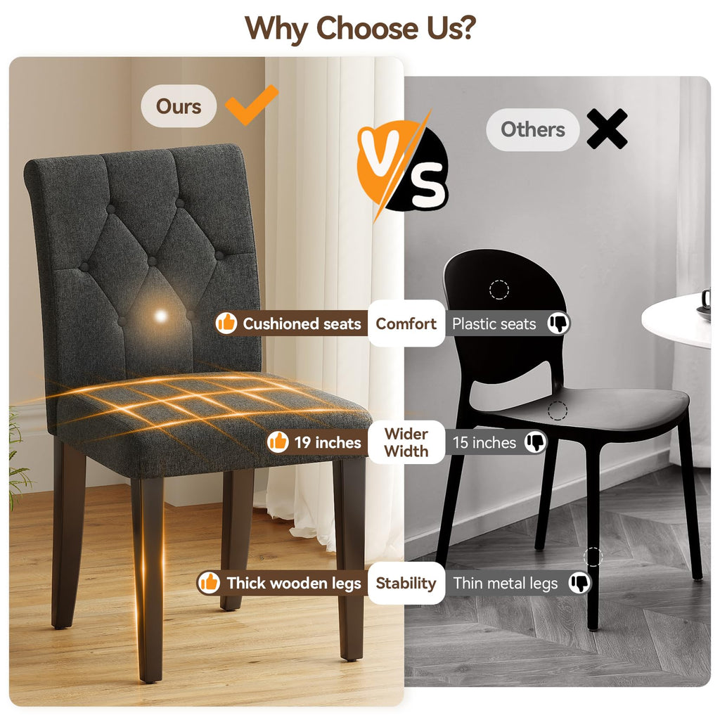 Upholstered Dining Chairs Set of 4, Button Tufted Parsons Dining Chair with Solid Wood Legs, Modern Fabric Side Chair