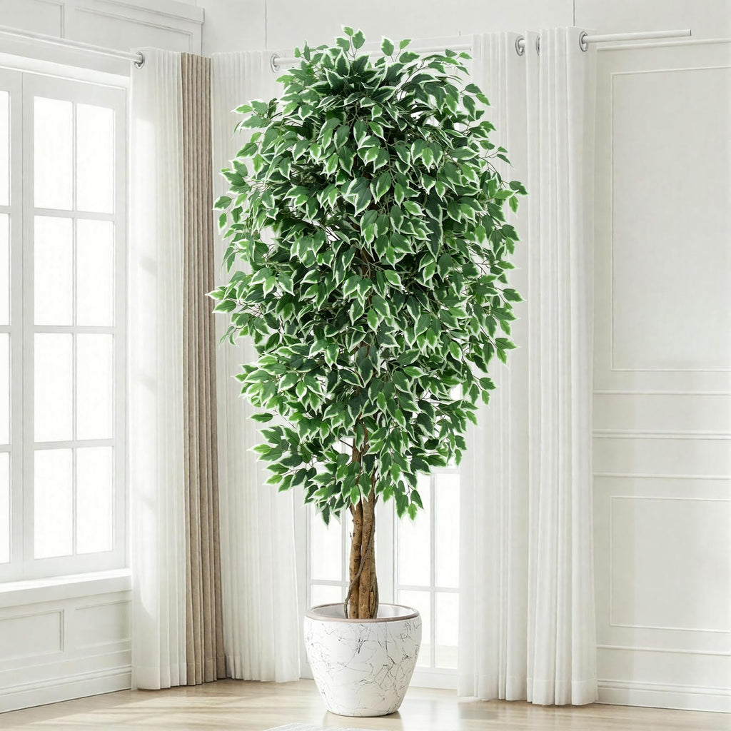 7ft Large Ficus Artificial Trees with Natural Curved Trunks, 84" Tall Lush Faux Tree Decor Indoor, Green Lifelike