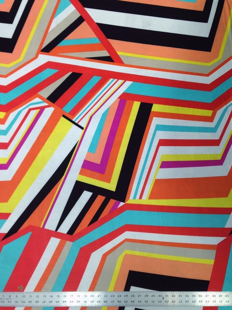 Big Geometric Lines Pattern on Stretch Lightweight Knit Jersey Polyester Spandex Fabric by The Yard (Tan/Multi)