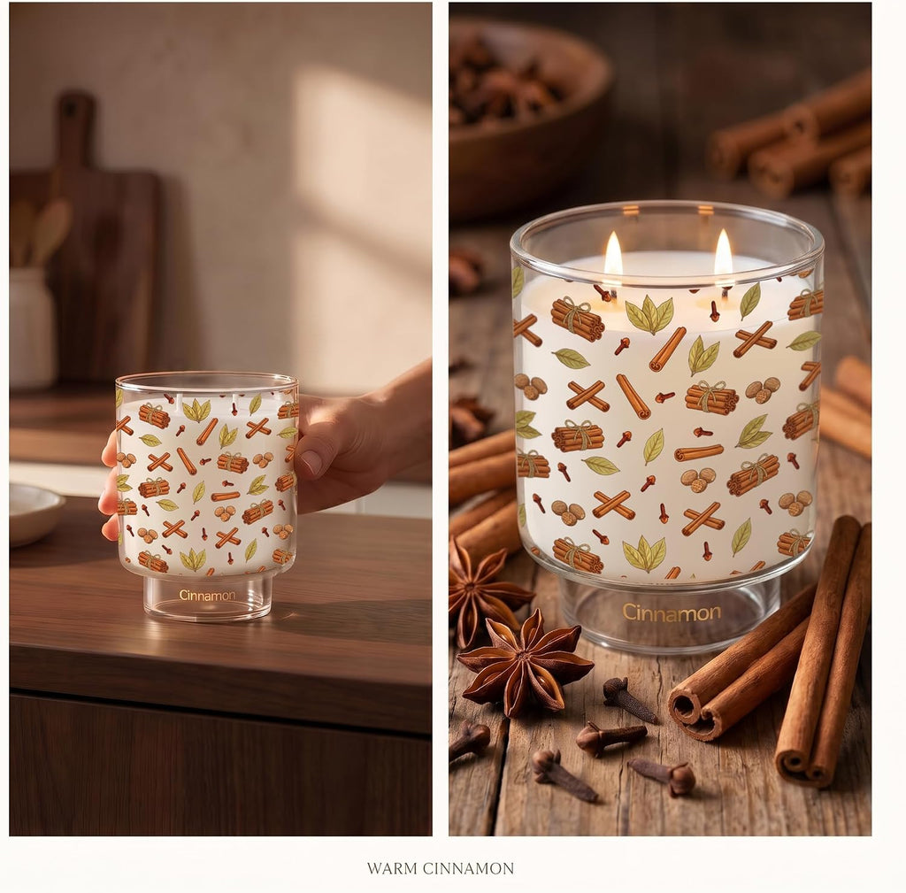 Cinnamon Scented Candle,14 Oz Large 2-Wick Fall & Christmas Candles Decor, Long Lasting Cinnamon Spiced Soy Wax