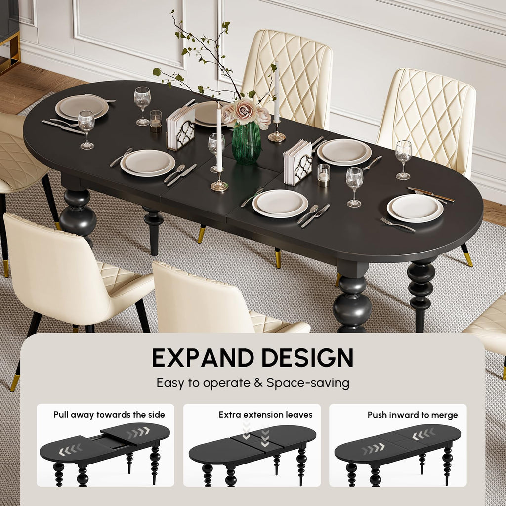 Oval Extendable Dining Table 67"-79", Mid-Century Modern Kitchen Table for 4-8, Black MDF Space-Saving Dining Table