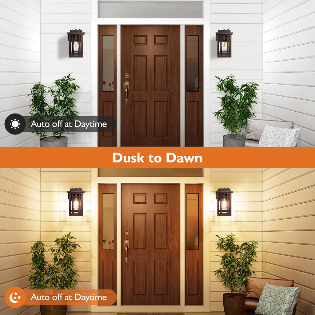 2-Pack Outdoor Porch Lights with Outlet, Dusk to Dawn Modern Outdoor Wall Lights Exterior Lighting Fixtures