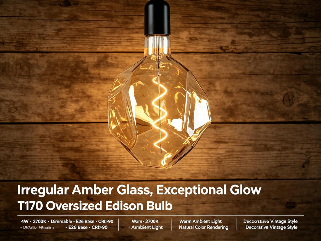 T170 Large Oversized Edison LED Filament Bulb, 4W Dimmable