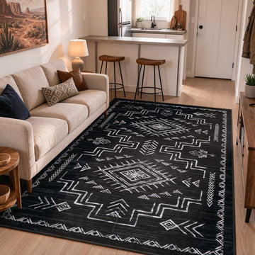Washable Western Area Rug Bedroom, Black and White