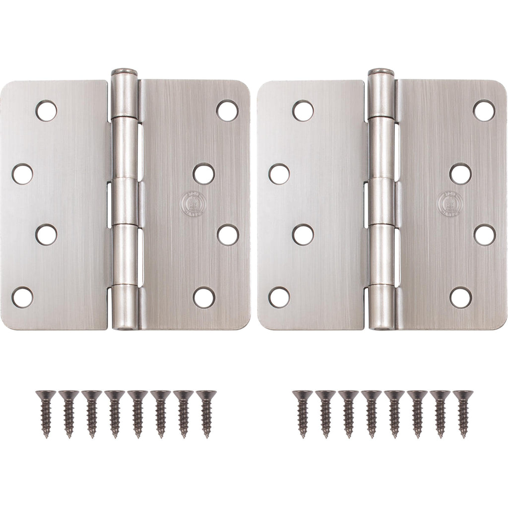 4" Door Hinges, 1/4" Radius Corner, Antique Nickel, 2-Pack