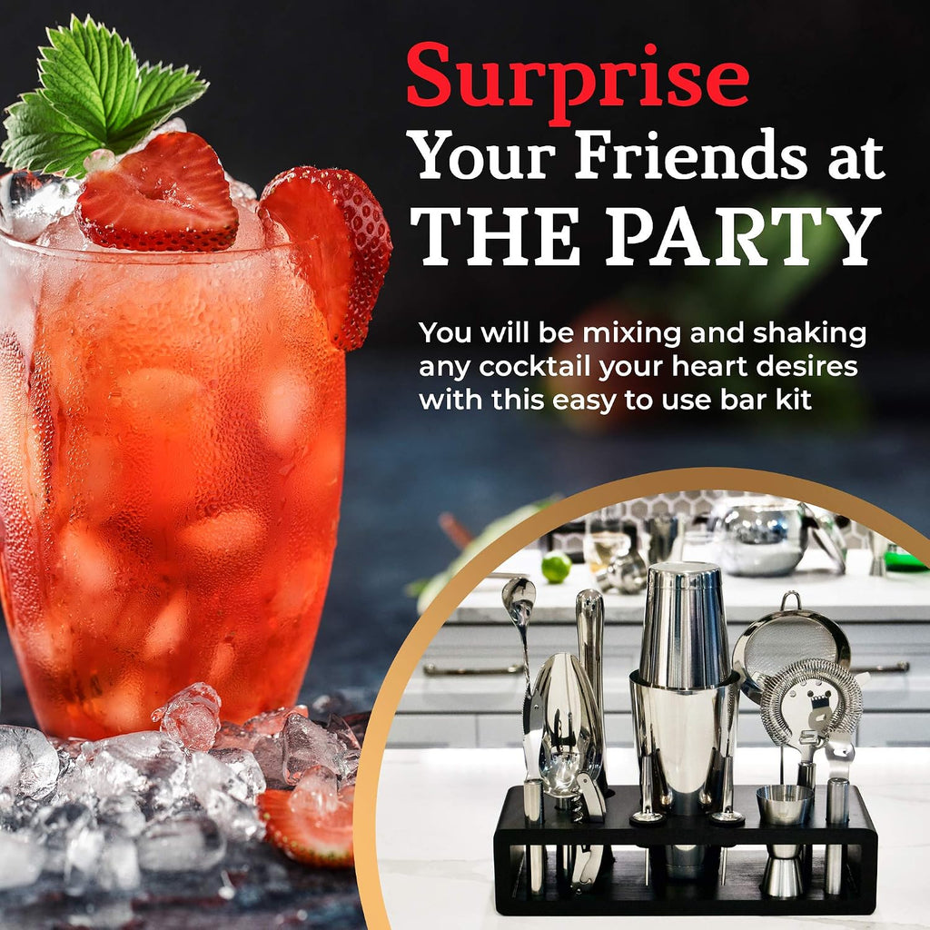 13-Piece Boston Cocktail Shaker Set Stainless Steel Mixology Bartender Kit With Stand Bar Cocktail Set | Laser - Set of 13