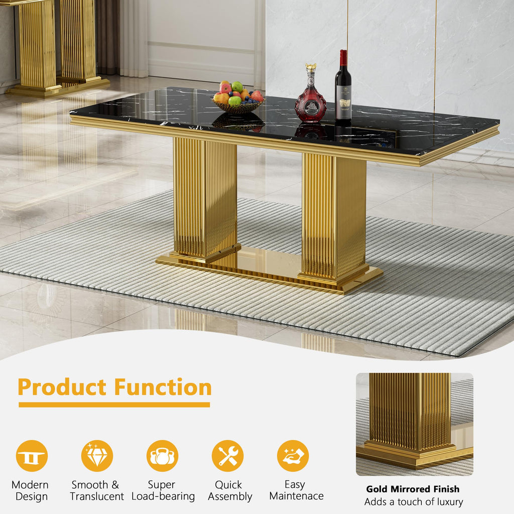 Faux Marble Dining Table Set for 8, Modern Kitchen Table Set with 8 Chairs