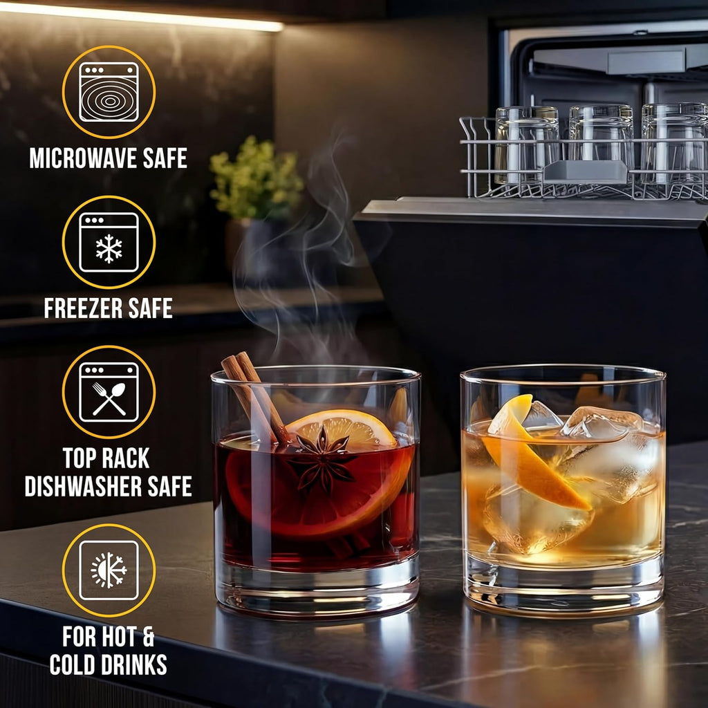Unbreakable Whiskey Glasses, Plastic Rocks Glasses - 12.5 oz Clear Dishwasher Safe Tritan Old Fashioned Drinkware