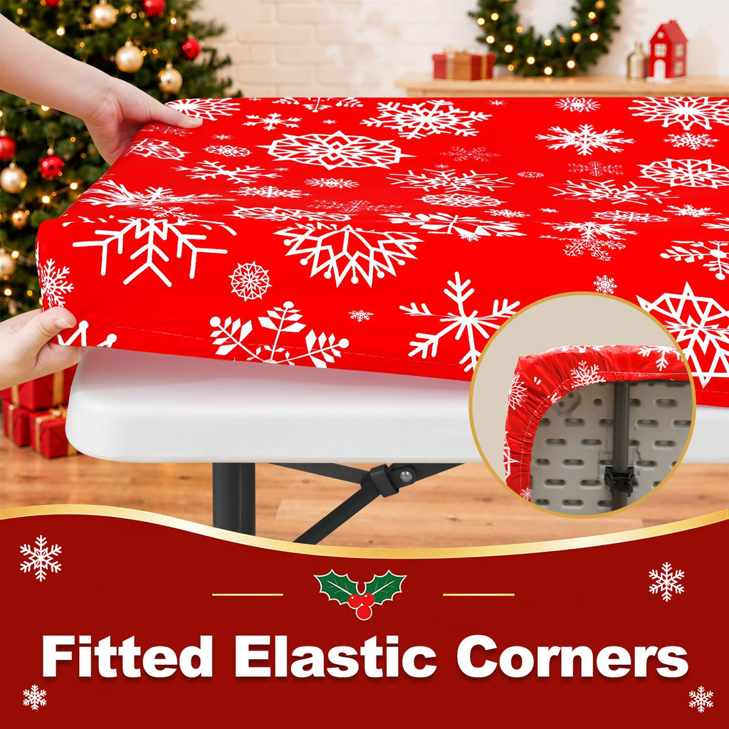 Christmas Table Cloth, Waterproof Plastic Table Cover for 6FT Tables