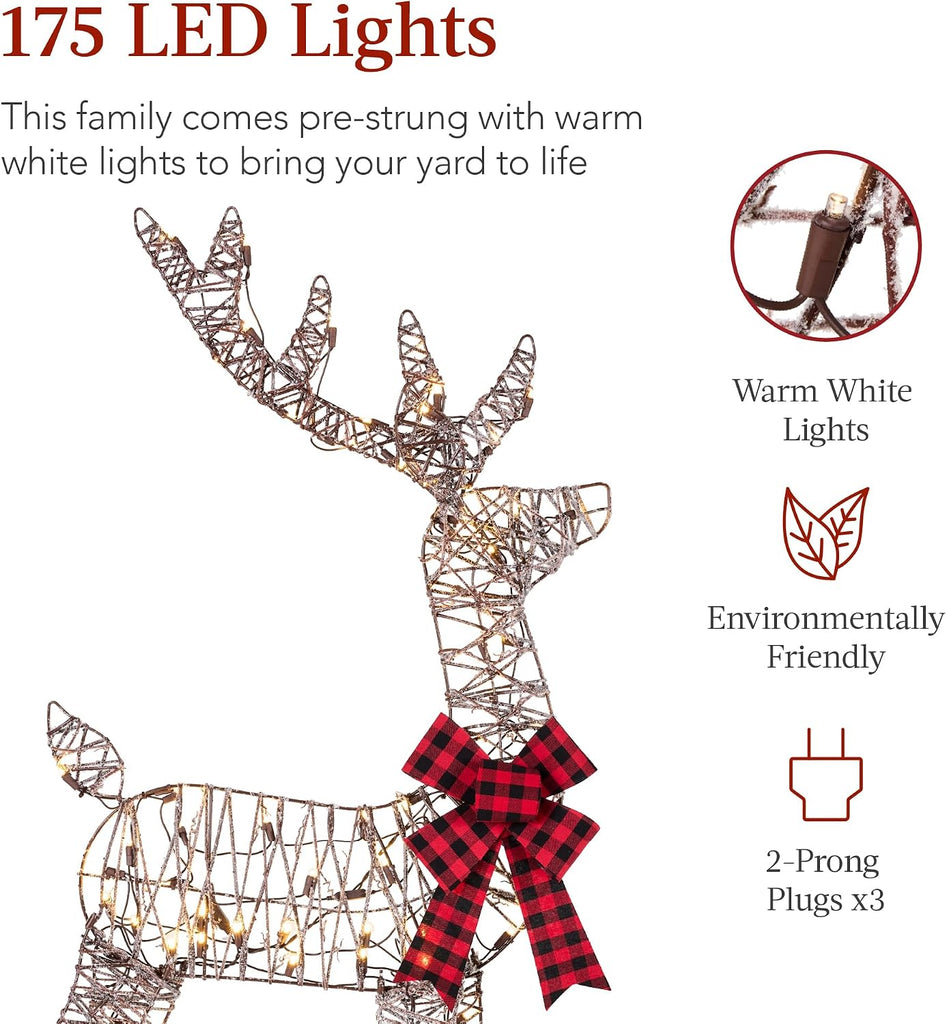 4ft 3-Piece 2D Lighted Christmas Deer Family Set, Large Outdoor Yard Reindeer Holiday Decoration with 175 LED Lights