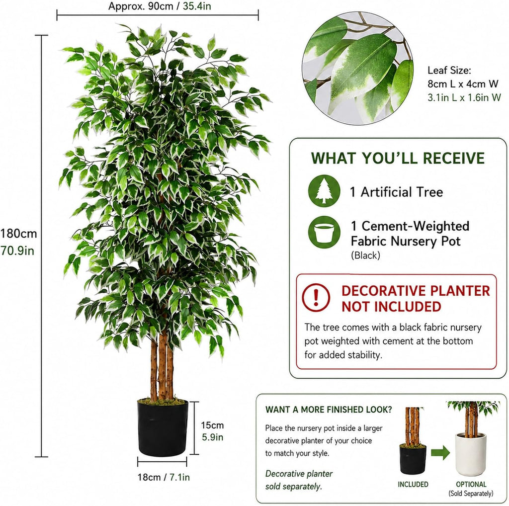 6FT Artificial Ficus Tree with Real Wood Trunks, Faux Tree Indoor