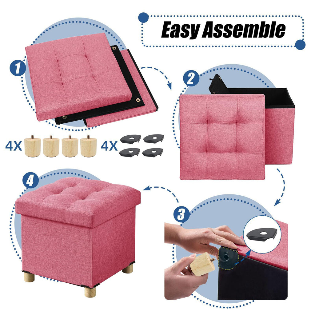 15 Inches Ottoman with Storage, Square Small Storage Ottoman Foot Rest with Legs, Ottomans Foot Stool (Hot Pink)