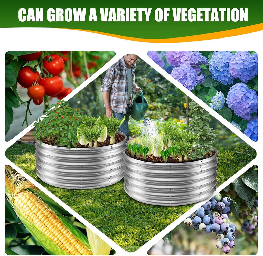 17" Tall,40" Diameter Elevated Round Metal Raised Garden Bed Silver | 3.3 FT Diameter,1.5 FT High, Made of Galvanized