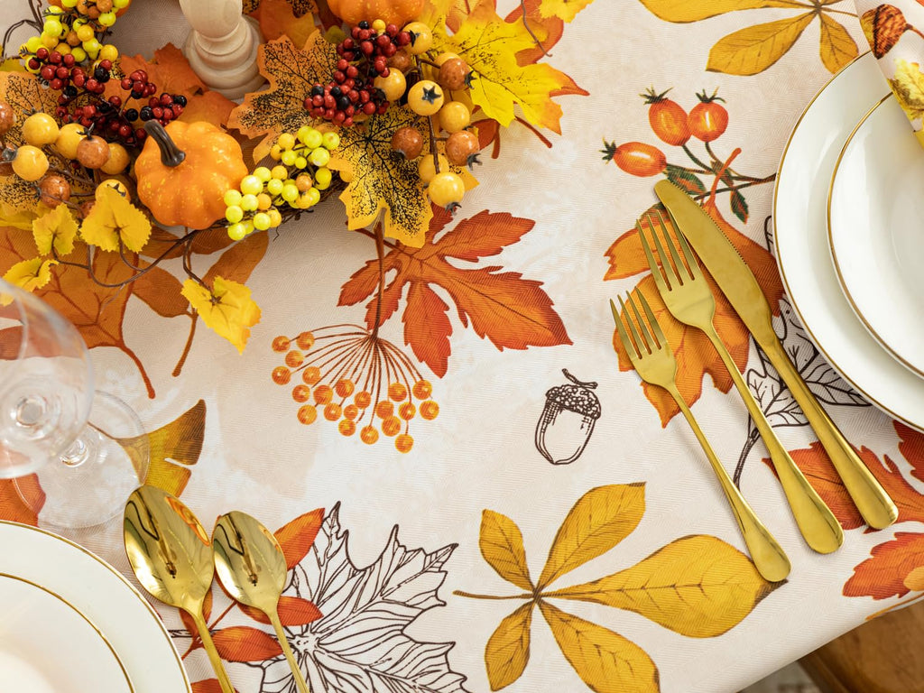 Fall Thanksgiving Tabletop Collection Dining Decoration Parties Harvest, Fall Leaves, Tablecloth, 52 x 52 Square
