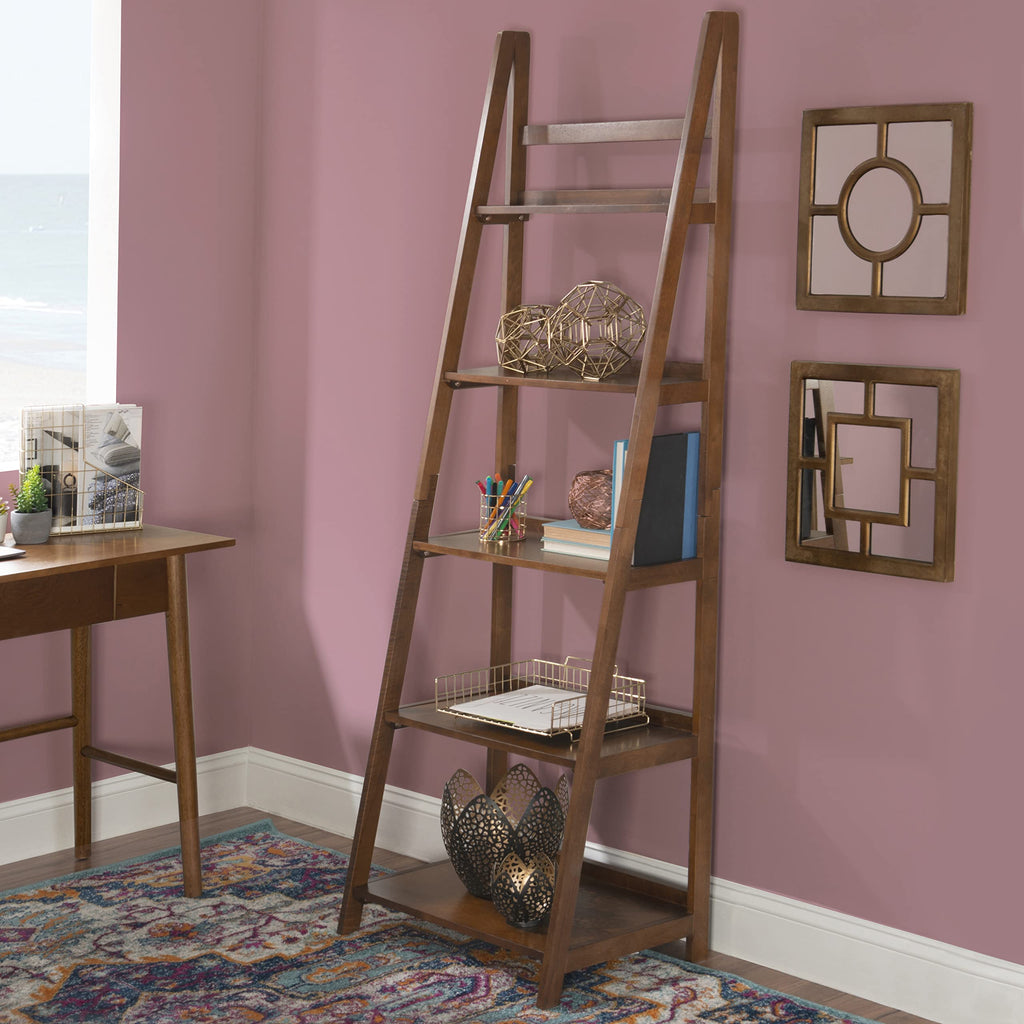 Melissa Walnut Mid-Century 5 Shelf Bookcase