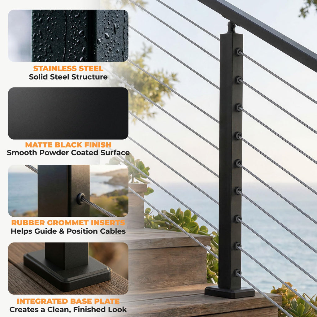 36IN Cable Railing Stair Post 30°Angled