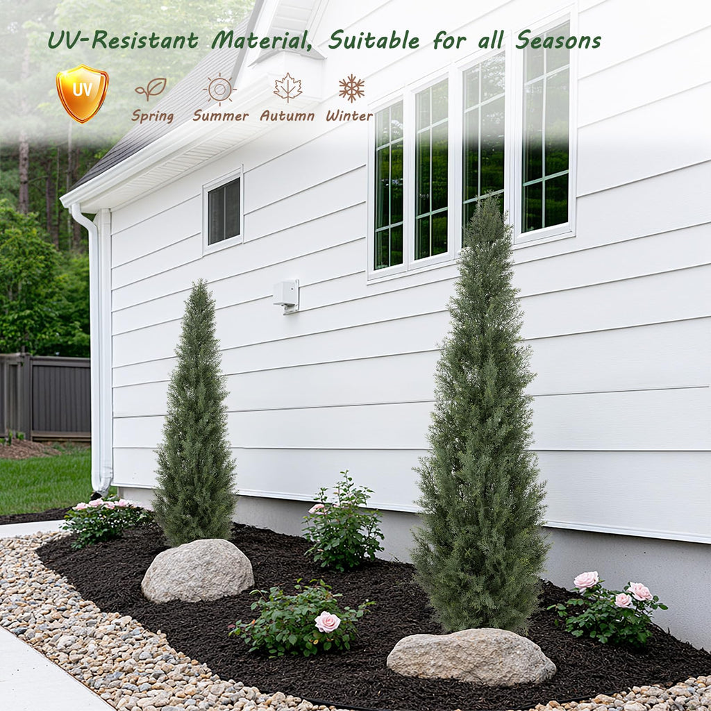 5ft UV Resistant Artificial Topiary Trees Outdoor, 60in Faux Cedar Tree with Full & Realistic Leaves, Fake Cypress