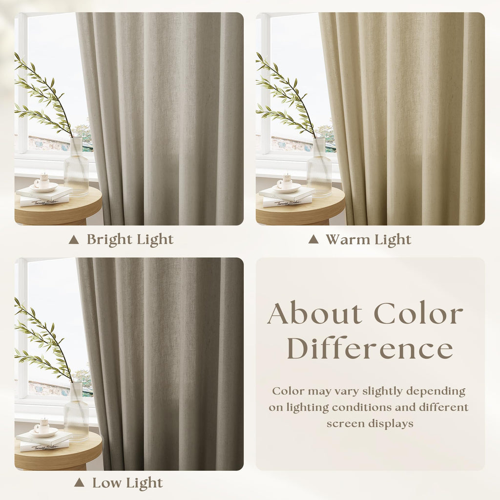 96 Inch Pinch Pleated Linen Textured Curtains Burlywood Birch