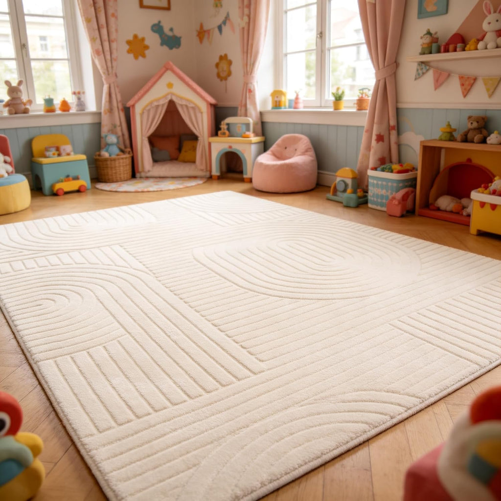 Beige Solid Color Area Rugs, Large Washable Living Room Rug