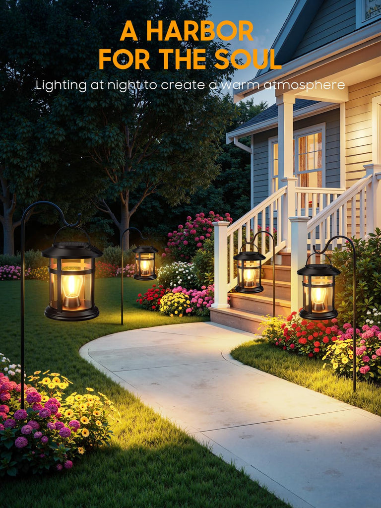 Solar Lantern Outdoor Waterproof, 4 Pack Bright Hanging Solar Lights for Outside Decorative, Upgraded Solar Powered