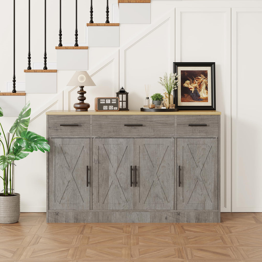 53.4" Buffet Cabinet, Kitchen Storage Sideboard, Gray