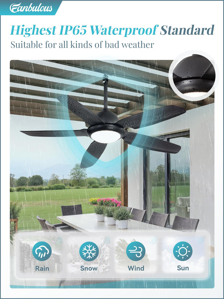 52 Inch Waterproof Outdoor Ceiling Fan with Light, Black