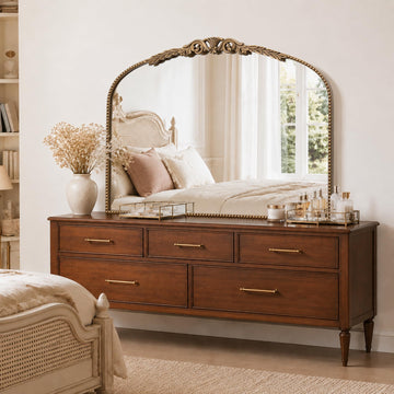 Gold Large Arched Mirror: 40"x29" French Vintage Dresser Mirror