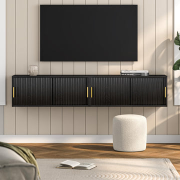 Fluted Floating TV Stand Set of 2, 30" Multi-Purpose Modern TV Display Shelf Console Entertainment Center Cabinet
