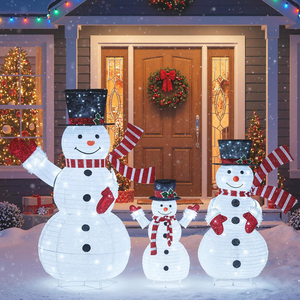 3-Piece Christmas Lighted 3D Snowman Family, 4.1 FT Snowman Set