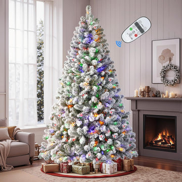 Prelit Flocked Spruce Artificial Christmas Tree with Remote