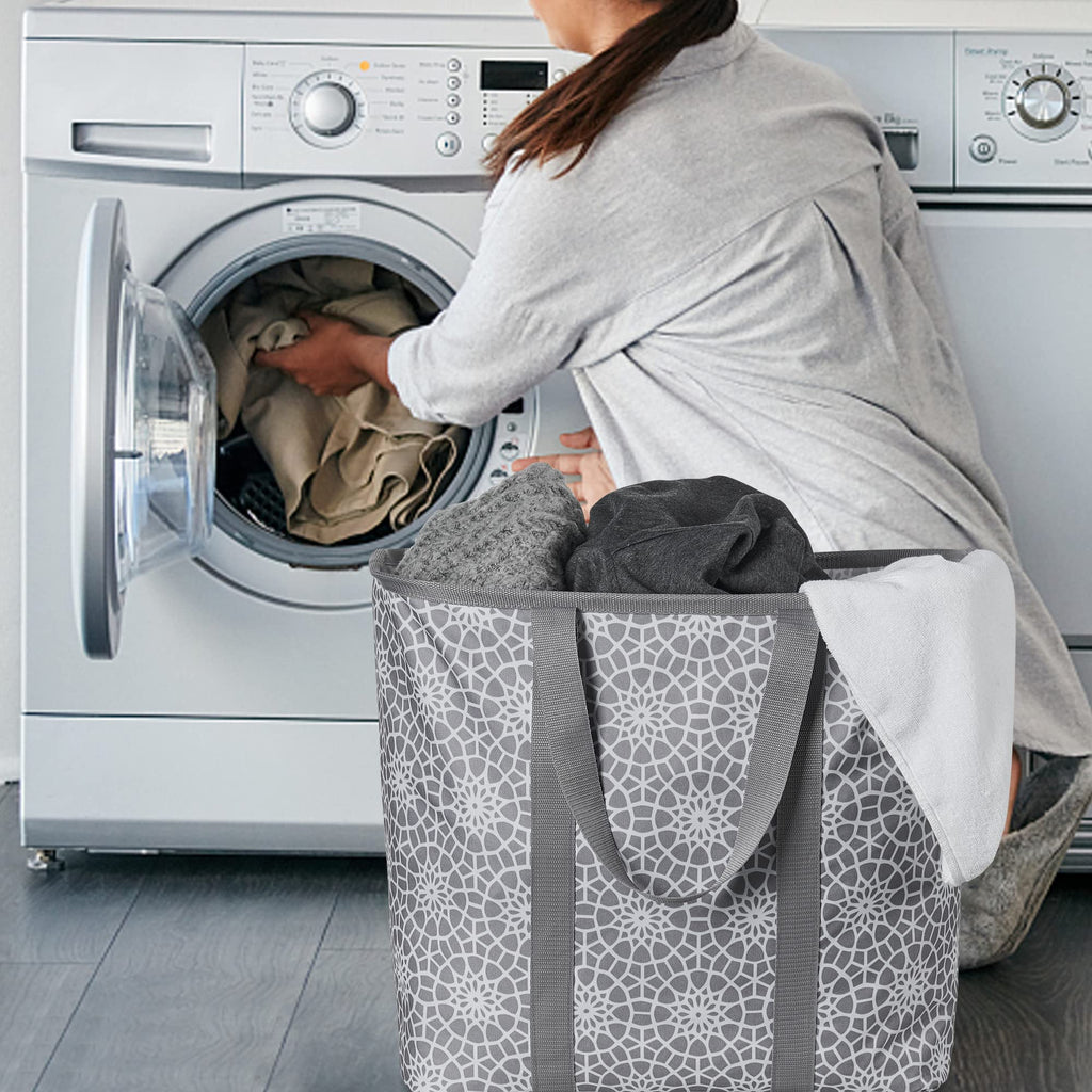 Collapsible Laundry Caddy 80L Large Foldable Laundry Basket Grey Collapsible Laundry Hamper Fabric Laundry Tote with