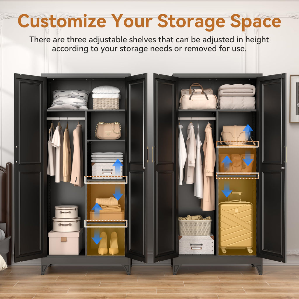 71" Tall Metal Armoire Wardrobe Closet with Lock