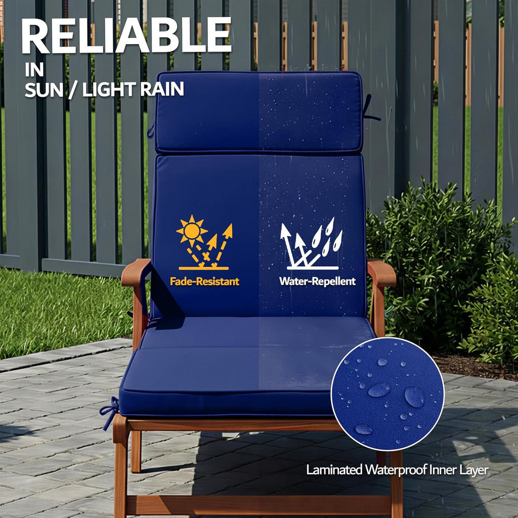 72 x 21 Inch Outdoor Chaise Lounge Cushions Set of 2 - Removable Cover, 4-Section Design, Water-Repellent &