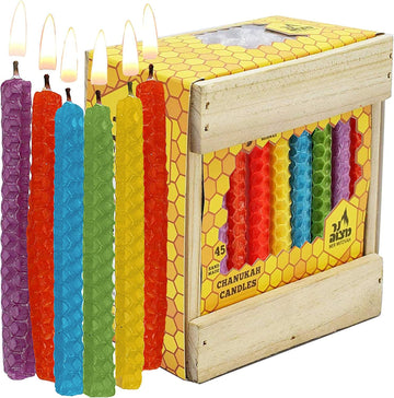 Honeycomb Chanukah Beeswax Candles - Standard Size Candle Fits Most Menorahs - Premium Quality Pure Bees Wax - Set of 45