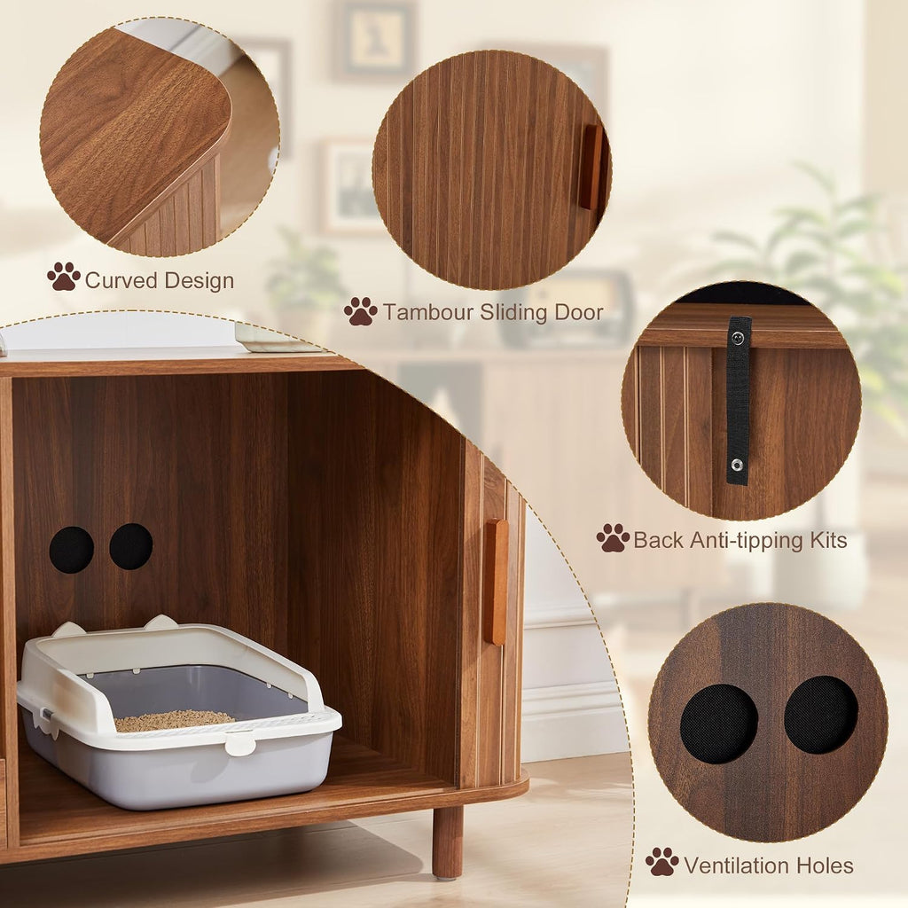 59" Wooden Hidden Double Cat Litter Box Enclosure Furniture